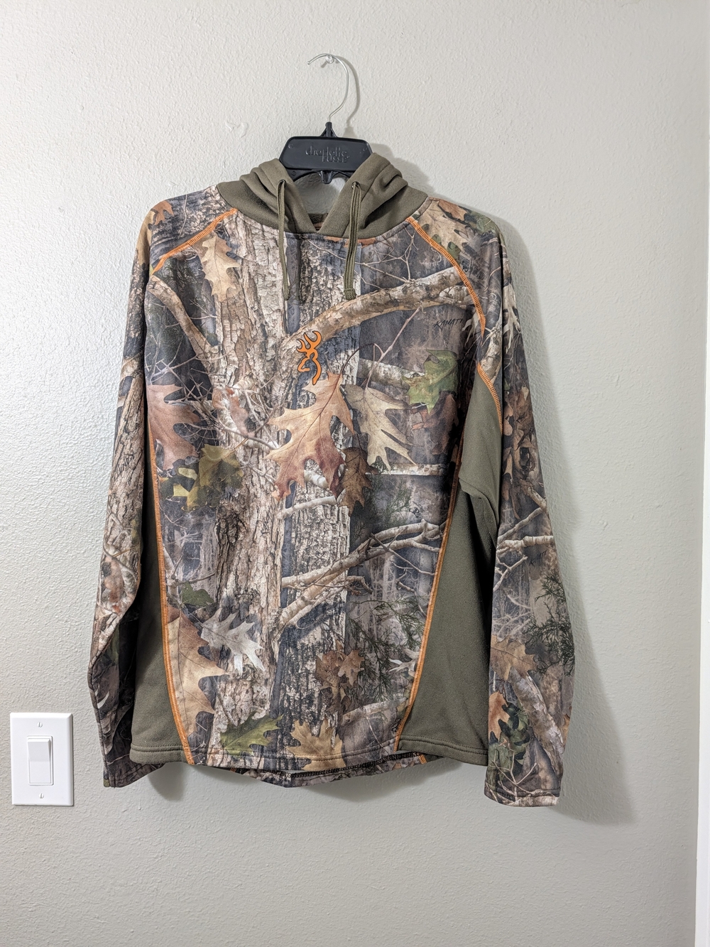 Dkny Realtree Camo Hoodie Jacket with Olive Panels and Orange Accents